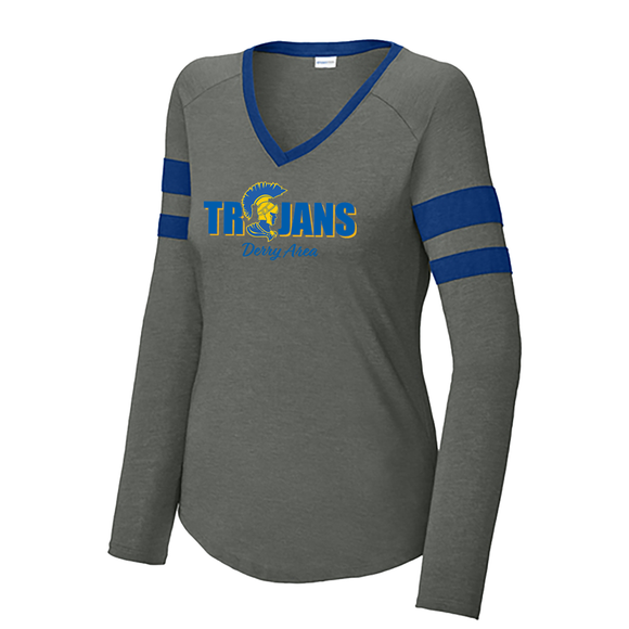 Ladies Halftime Stripe Long Sleeve V-Neck Tee